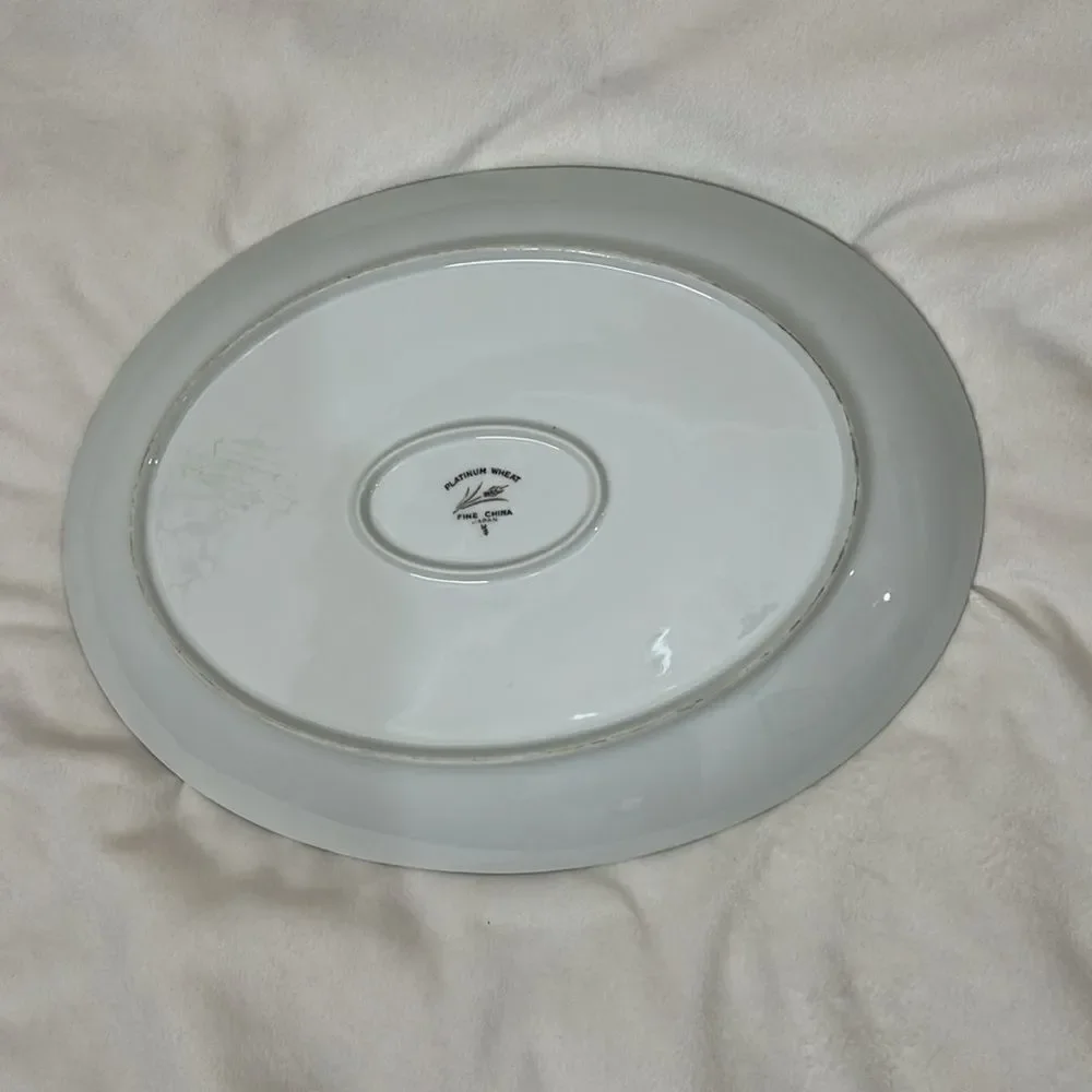 Platinum Wheat Serving Tray Fine China Japan Oval 14 In Long X 10 1/2 In Wide
